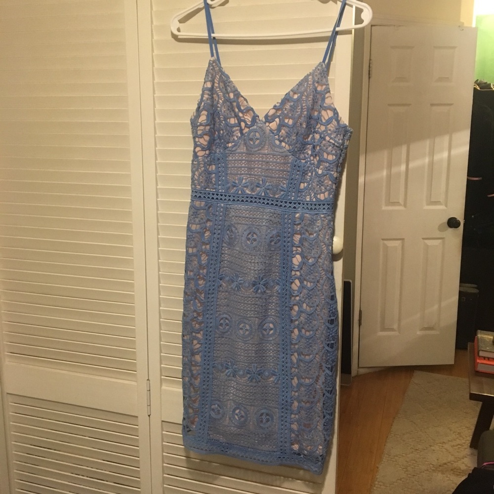 Mustard Seed Periwinkle Lace Overlay Dress, Small Gem